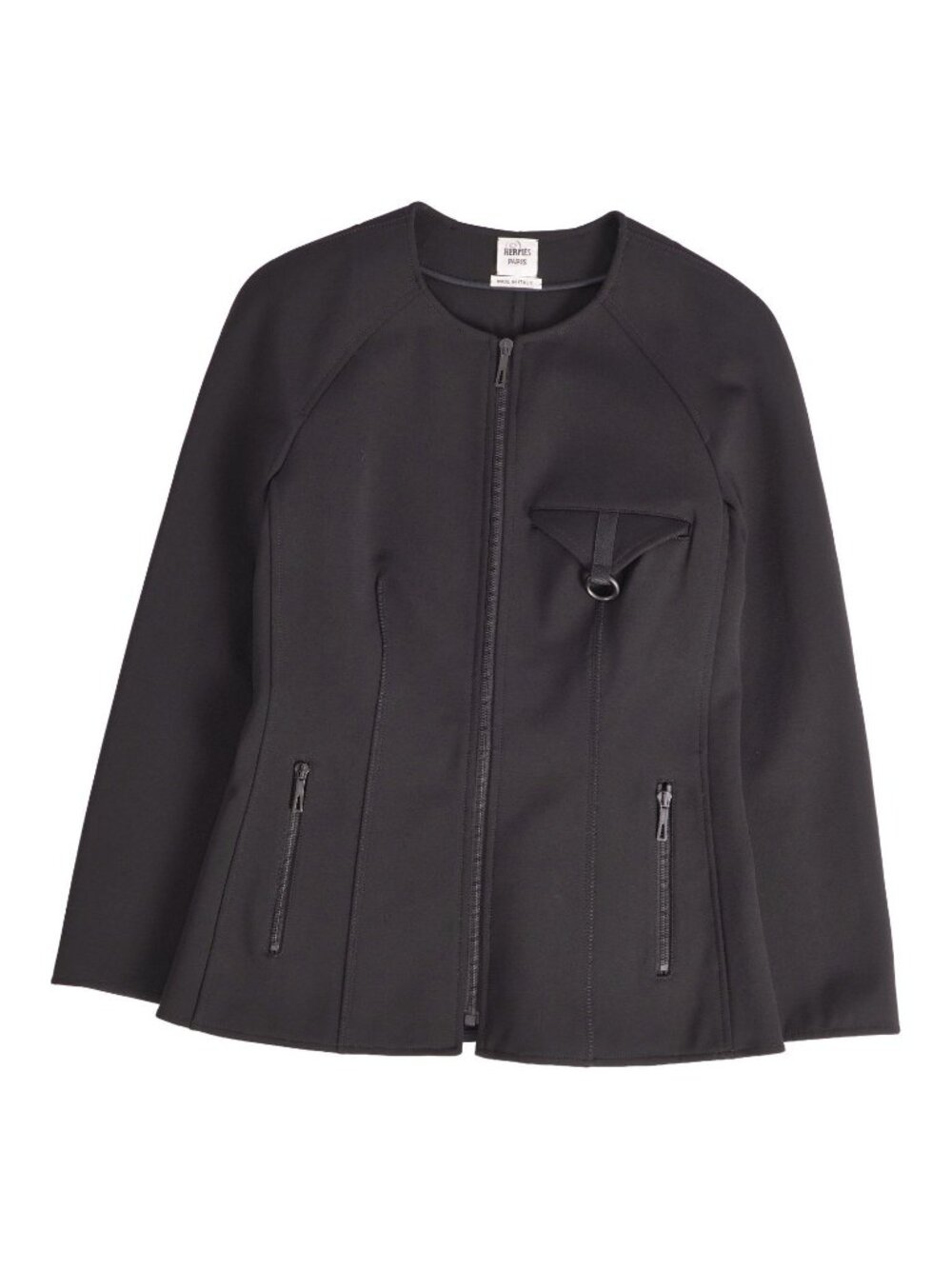 Hermes Jacket Collarless Zip Up Jersey Black 38
